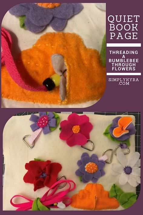 Quiet Book Page – Threading with a Bumblebee through Flowers