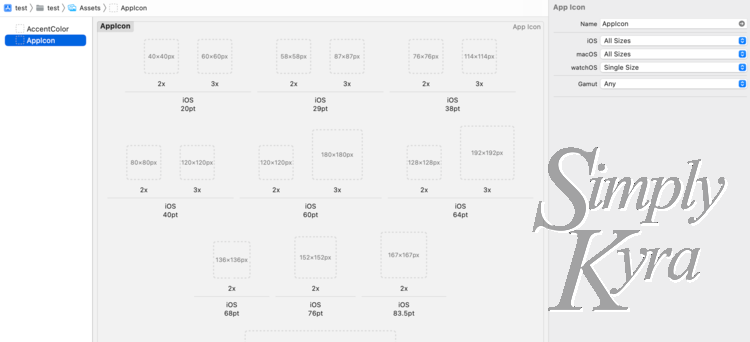 Image is a screenshot of the AppIcon view in my test app. Here All Sizes is specified for each device type leading to many sizes showing in the main window. 