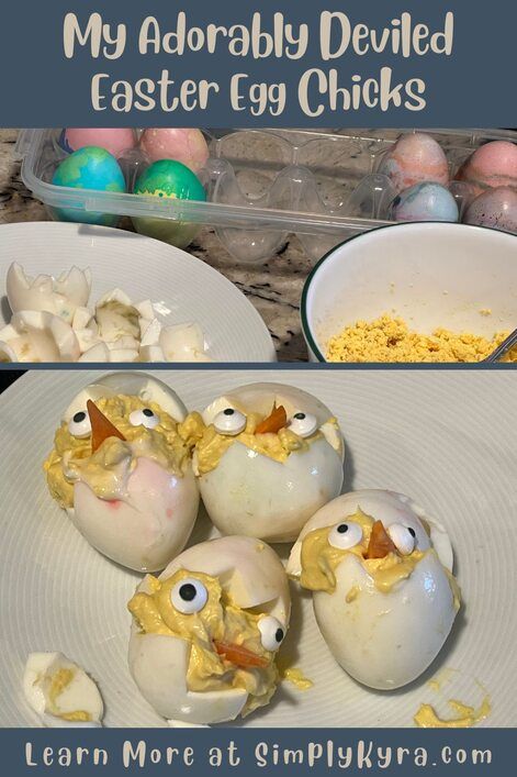 Pinterest-geared image showing my post's title, my main blog URL, and two images. One image is the in progress view while the bottom one shows the adorably wonky chicks. 