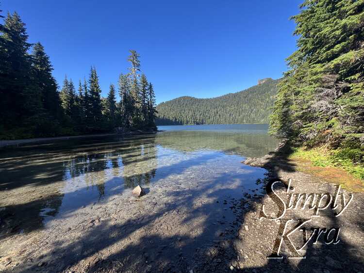 View from one of the beaches at Mowich Lake looking across the lake. Hidden to the right of this, across the lake, is the campground.