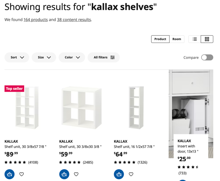 Image show the three images of the Kallax products beside an image of an accessory.