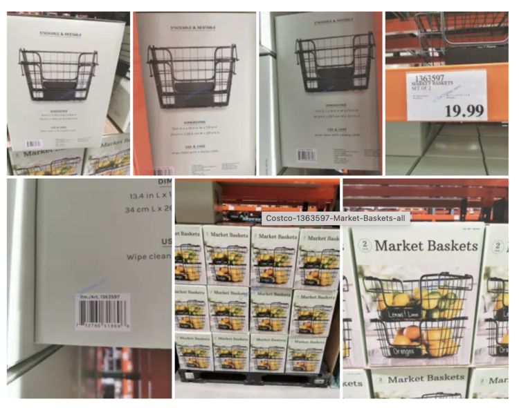Image shows a collage of the wire market baskets from Costco. 