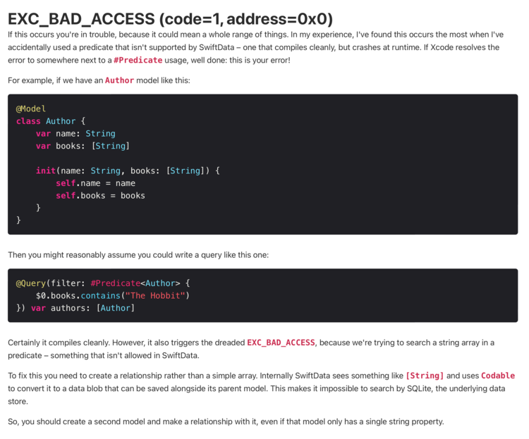 SwiftData: Solving Fatal Errors and EXC_BAD_ACCESS While Handling Entities on Different Threads