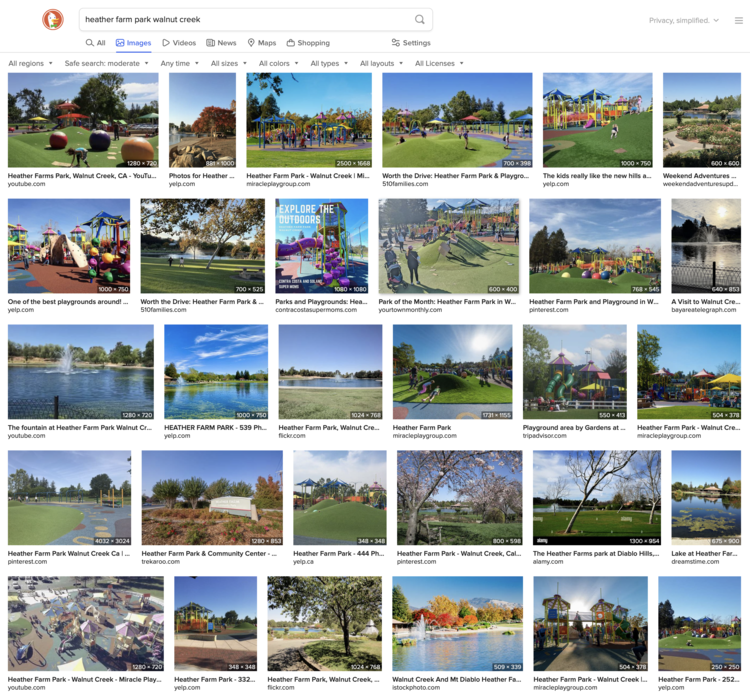 Image shows various views of the Heather Farm Park in Walnut Creek.