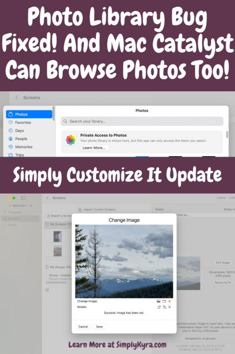 Pinterest geared image showing my post title, images from below, and my main URL.