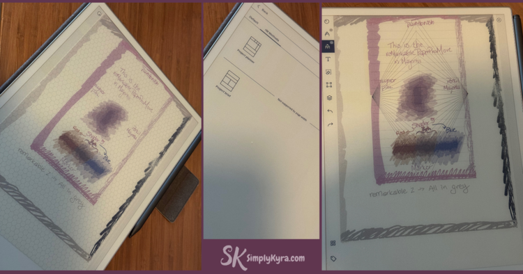 Collage of three images on the Paper Pro. Center shows the Methods view while the outer ones shows the page with two different templates chosen.