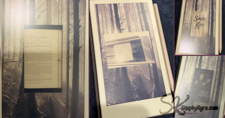 Collage of four photos showing different custom overlays on my reMarkable Move shown over my custom screen.