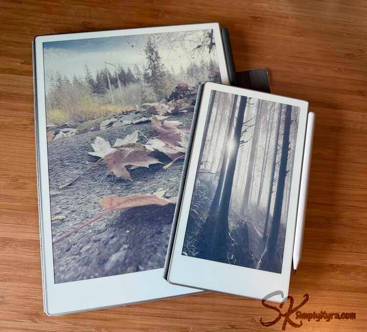 Image shows both Paper Pro devices with no overlay covering up the sleep screen image.