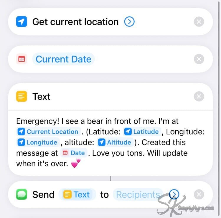Image shows the variables, text message field, and the send message taking the text below.