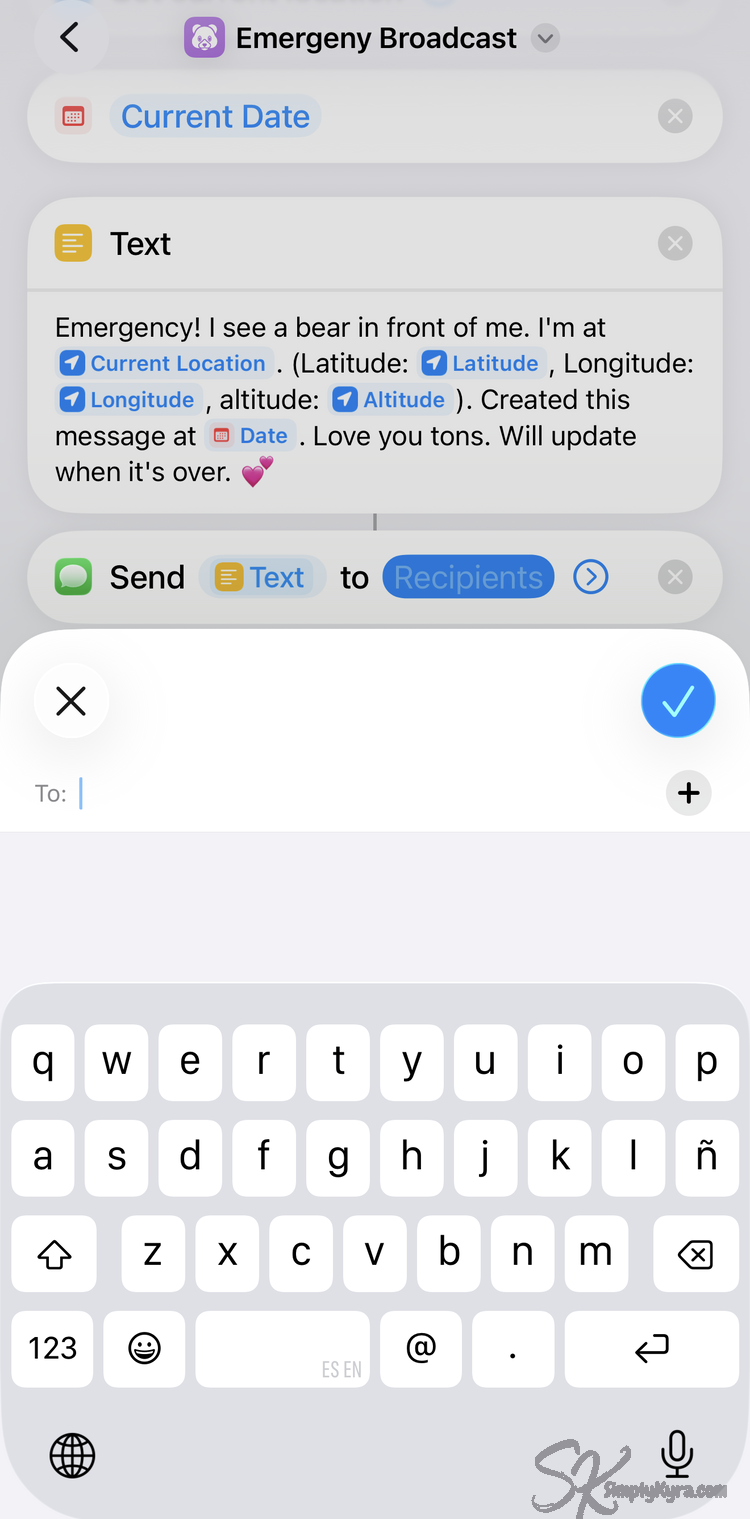 Images shows the empty "to:" field for the recipients to send the Text to.