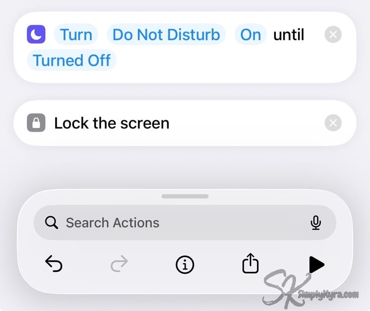 Image shows "(turn) (do not disturb) (on) until (turned off)" and "Lock the screen".