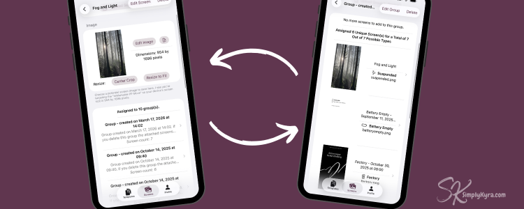 Image shows the screen view for a tree image and a group that contains the same. Arrows show you going in circles between them.