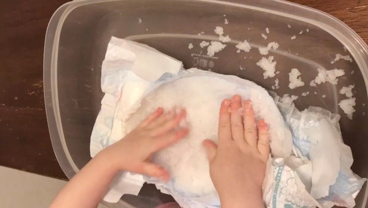 Disposable Diaper 'Snow' Sensory Bin