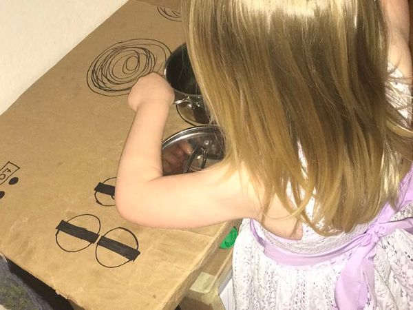 Cardboard Kitchen From an Old End Table