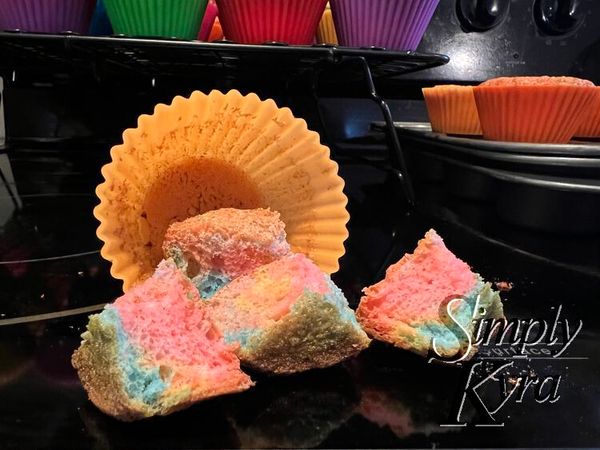 Super Simple Rainbow Colored Angel Food Cupcakes