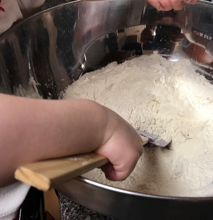 Mixing all the dry ingredients together.