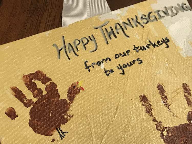Wrote the text with an oil-based paint pen and then went over the “Happy Thanksgiving” with a fine tipped bottle of glow paint.