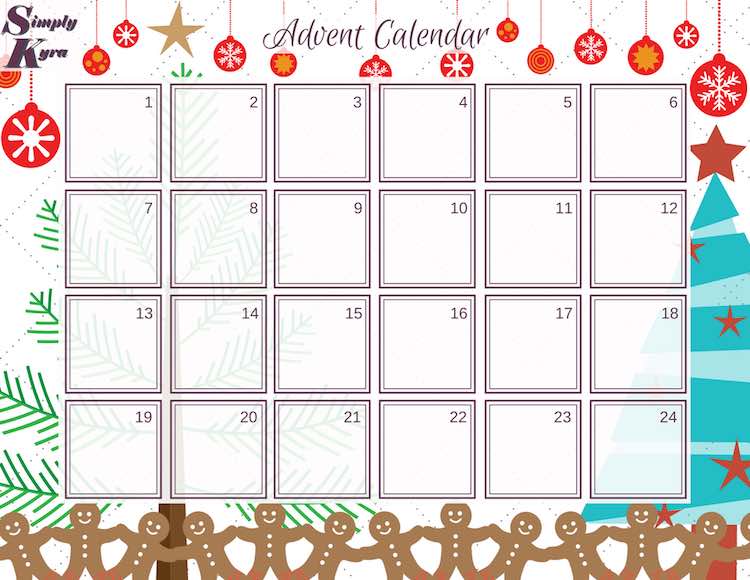 Decorative advent calendar for you to fill in.