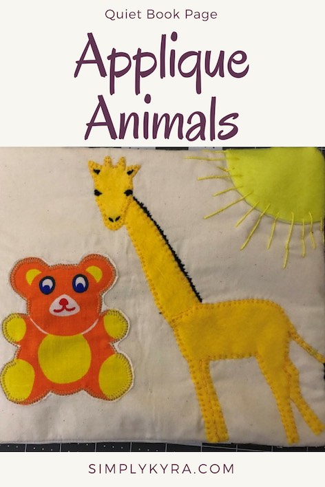 I wanted to introduce you to the other side of one of Zoey's simple quiet book pages. You just need a couple fabric scraps or felt and thread or embroidery floss to decorate the page. Tell me if you make your own!