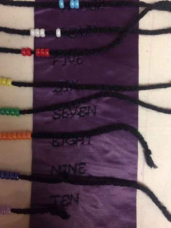 Laid out the beaded yarn cords in the proper order by overlapping them with the right side. 