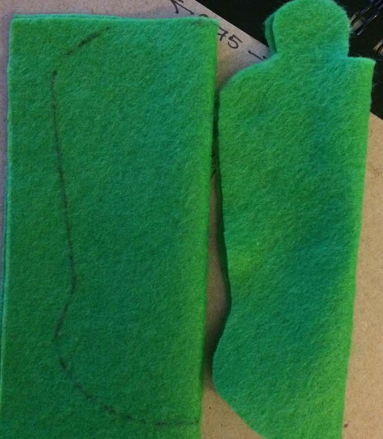 I traced around the first piece (with the eyes) to create the top of the mouth (leaving the eyes off of the new piece of felt). Later on I cut a second layer and doubled it up so it would be thicker.
