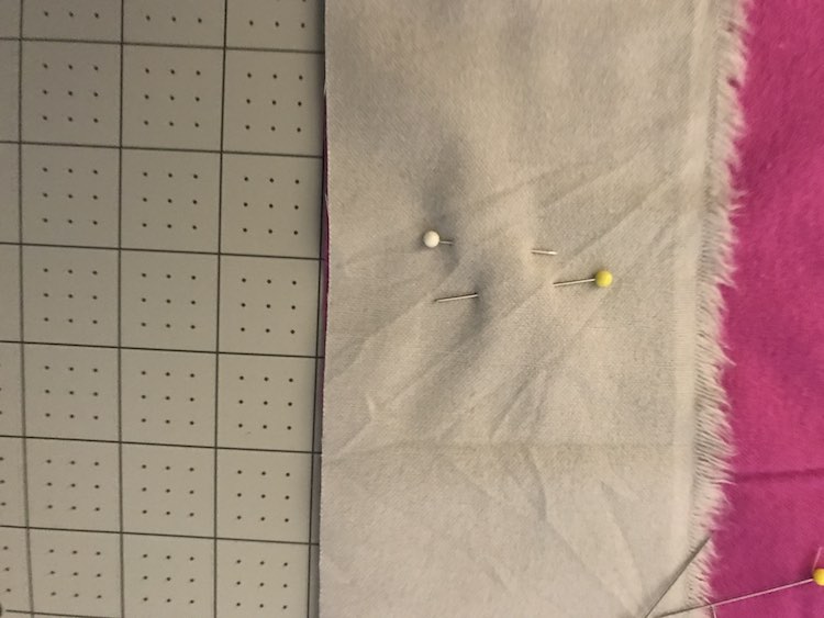 I then figured out how wide I wanted the pieces to be and marked it with a pin on either side so I could sew between the pins.