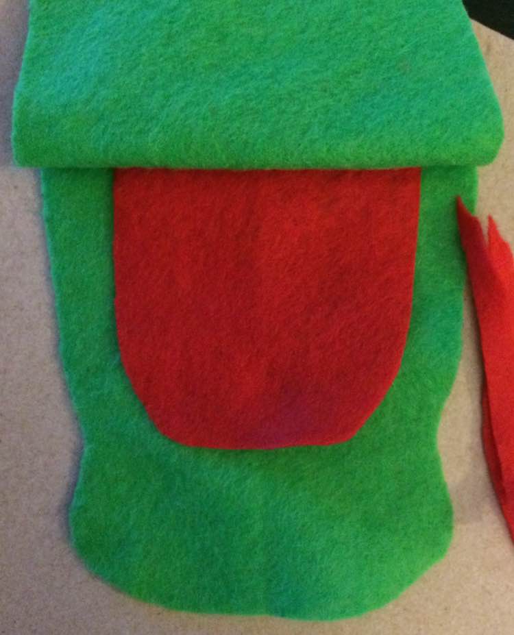 I next cut out a tongue making sure it was the right size and had enough room in the back to be sewn down.