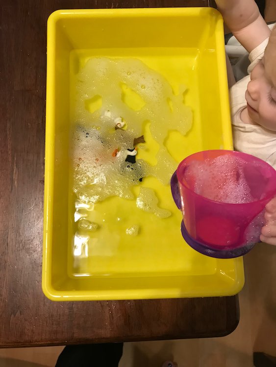 It's always fun to dump your soapy toys in the water.