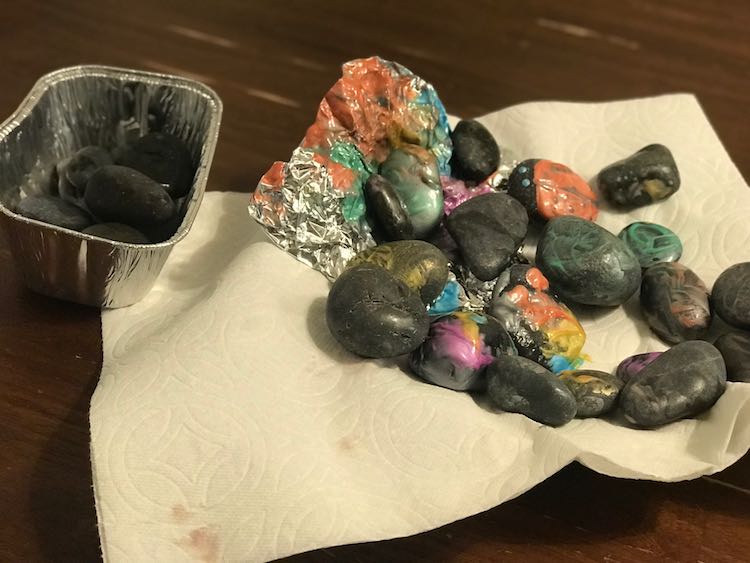 Finished rocks with the metallic paint.