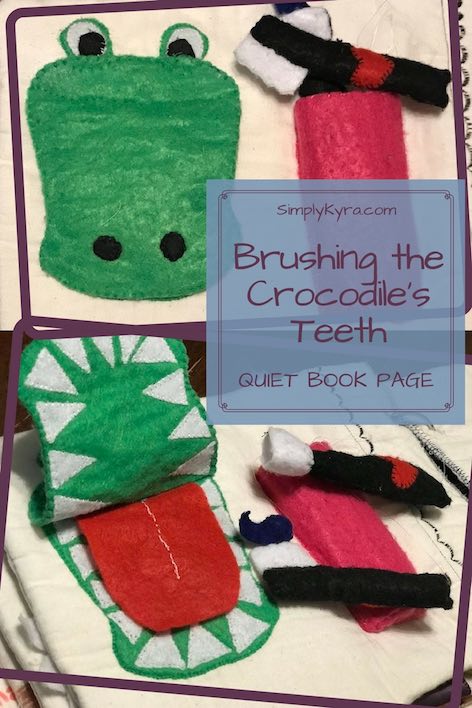 Teach you kids how to brush your teeth by brushing their crocodile's teeth on their very own quiet book page.