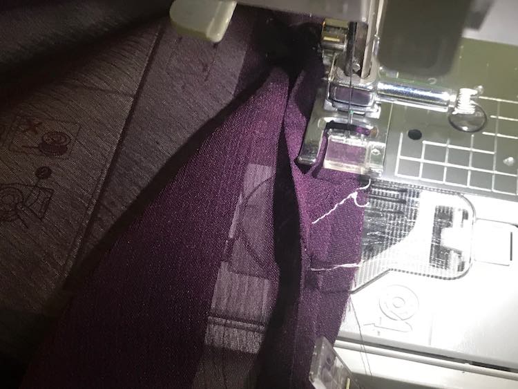 Used white thread to connect my bias strips together and then used black to sew my garment.