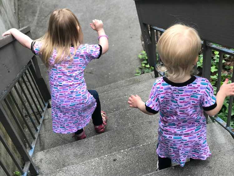 Heading down the stairs.