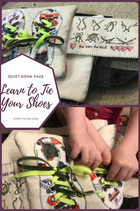 Learn how to tie your shoes with a simple shoelace quiet book page with an accompanying diagram.