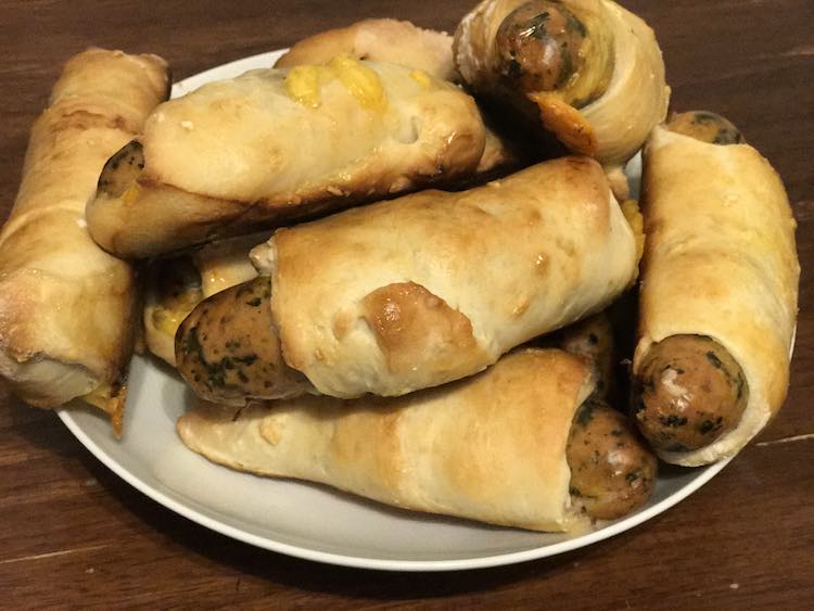 I piled the finished sausage rolls in a bowl to serve on the table.