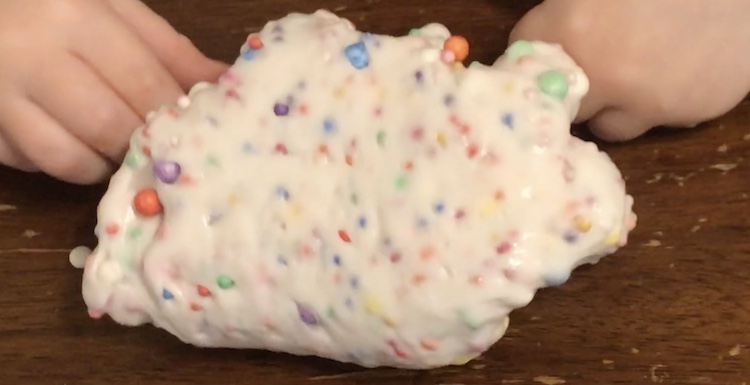 Floam... made with white glue and multicolored, two-sized foam balls.
