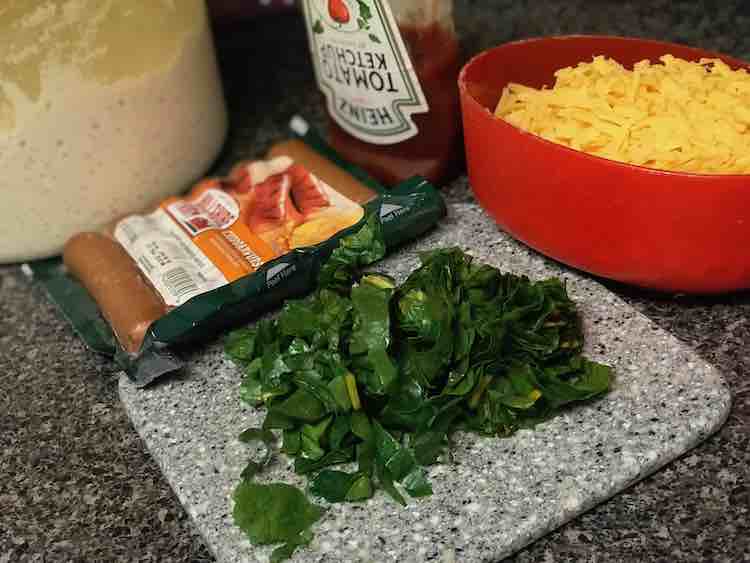 Or you can go more complicated and add condiments and toppings while wrapping them. Here I included swiss chard, ketchup, and grated cheddar cheese.