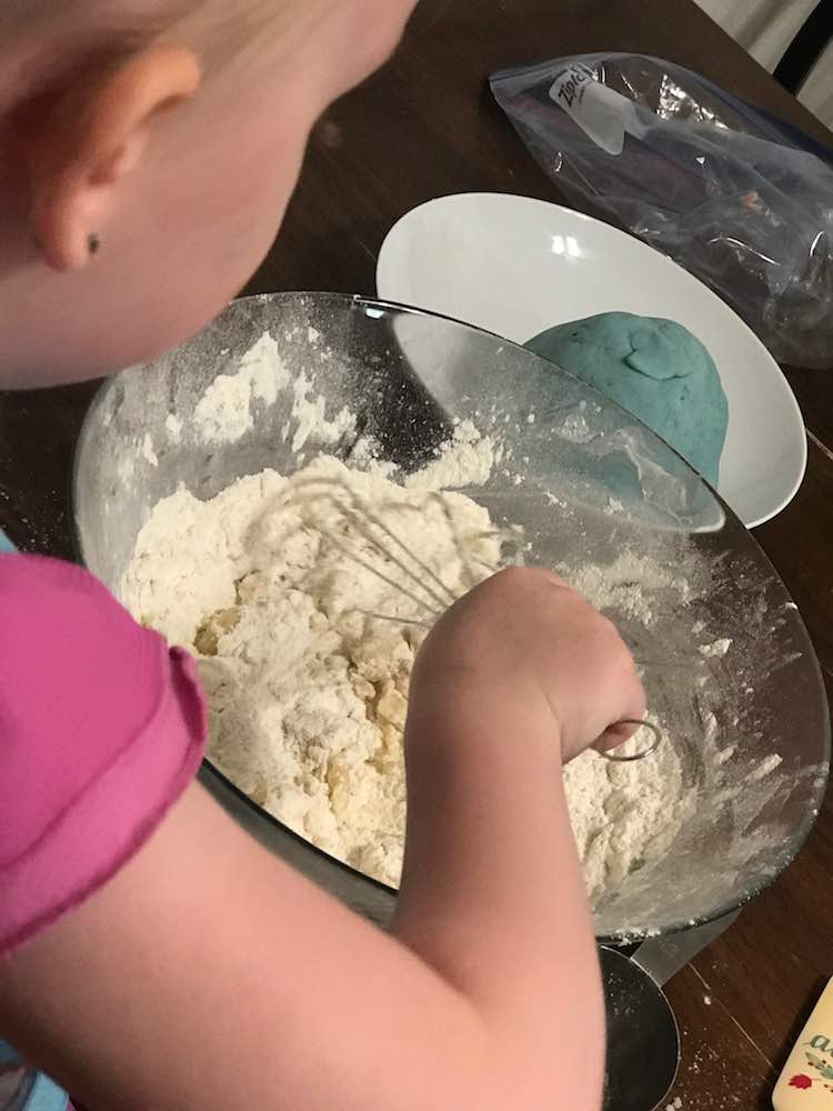 We then went on to create another batch of green playdough for the grass and trees.