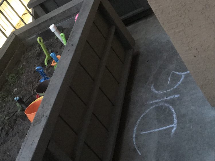 I kept all the shovels out and the smaller buckets so the kids could dig in the dirt if they wanted. The buckets were also perfect to hold the water if mixing sensory bins.