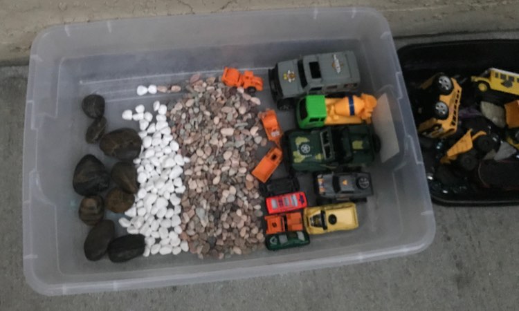 I started by setting up the different types of rocks in their own section and then adding the cars to the open side.