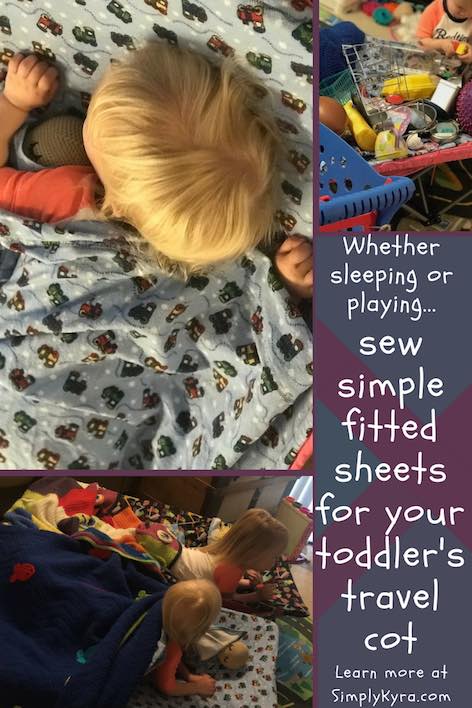 We bought a portable toddler bed for the girls while we travel and I ended up sewing up a fitted sheet and top sheet for them. Here's how I made it!