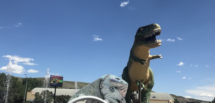 The 'world's largest dinosaur' standing guard over the spray park.