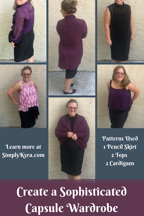 Create a sophisticated capsule wardrobe. For the "Turning the Page: Sewing for the Changing Seasons Blog Tour" I used five Rebecca Page sewing patterns to create seven articles of clothing I can mix and match. These include a pencil skirt, camisole, blouse, and two cardigans.