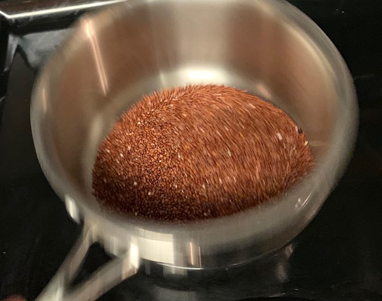 I then set a timer and kept swirling the pot making sure the quinoa didn't burn... be careful not to swirl the quinoa out of the pot.