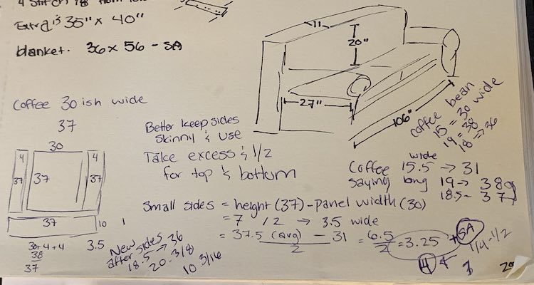 My ongoing calculations to determine if the slightly different sizing should alter the four strips I cut. I then realized that it still became 4 and 10 inches and I shouldn't have questioned the calculations.