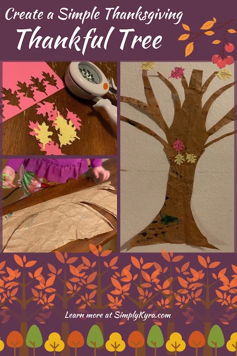 Are you trying to come up things to do with your kids for Thanksgiving? I set up a simple paper 'Thankful Tree' for Thanksgiving on our wall and my kids love it! Check out my full post "Create a Simple Thanksgiving Thankful Tree" on SimplyKyra.com for more information.