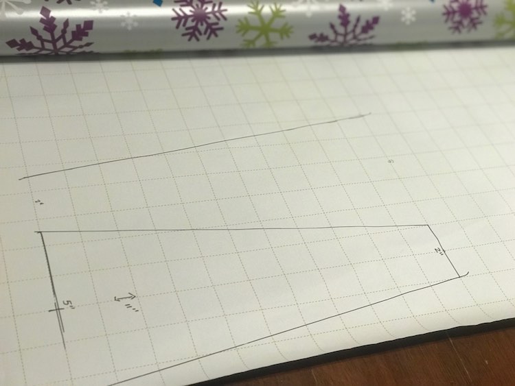 At first I started creating a template for the shape I needed to cut but then decided I could just cut them out as I went with my quilting ruler. Writing on the wrapping paper was the perfect way to plan what I'd need to do before jumping in.