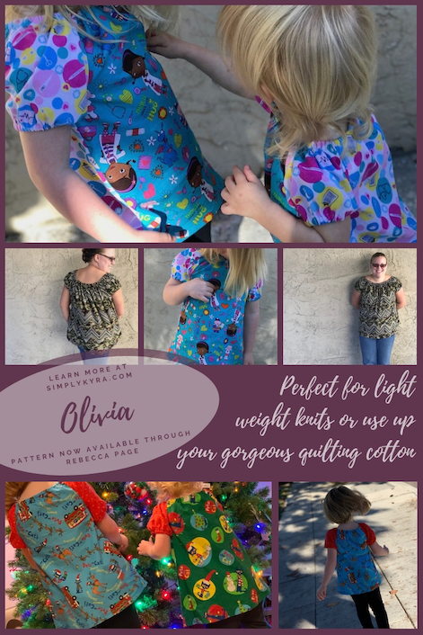 I found a great pattern that works with quilting cotton all the way to light-weight knits! The Olivia by Rebecca Page gave me a perfect fit when made some DBP for me yet I was able to put my extra Doc McStuffins quilting cotton scraps to good use for the kids' version of the pattern for Ada and Zoey! Later on it was the perfect pattern to pull out for our Pete the Cat Christmas shirts.