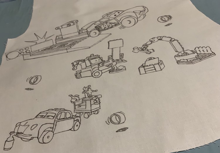 Cars fabric all traced out.
