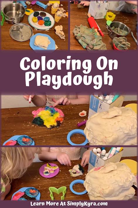 Change up your playdough with washable markers. You can easily color on your newly made creations. Or you could roll out your dough, color it, and then cut it out! Learn more at SimplyKyra.com.
