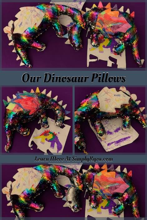 I let the kids go to town designing their own dinosaurs using Rebecca Page's newly released free Dino Dragon Pillow sewing pattern. It's a fun pattern that lets you easily customize the pillow based on what you or your child desires!